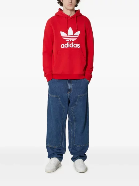 Hanorac grafic Adidas cu dungi cu imagine cu decolteu rotund alb