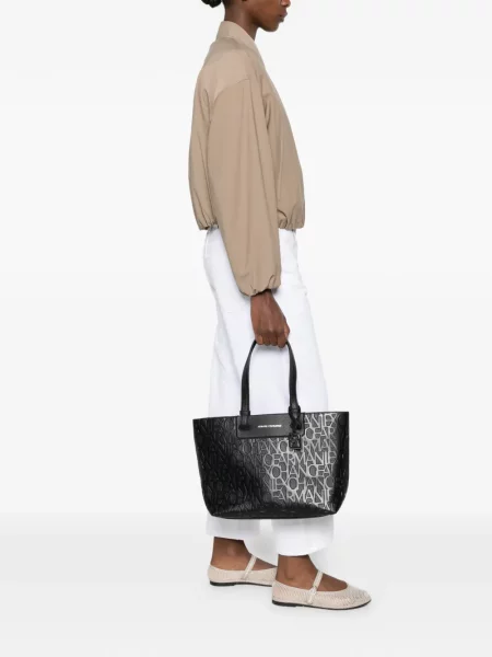Geantă shopper Armani Exchange cu autograf negru