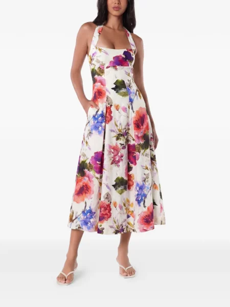 Rochie Nicholas cu model floral cu imagine cu gât halter alb