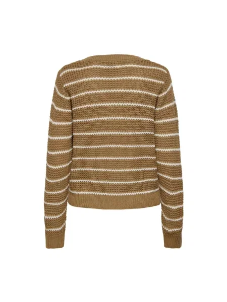 Sweter Jacqueline De Yong w paski z paskiem brązowy