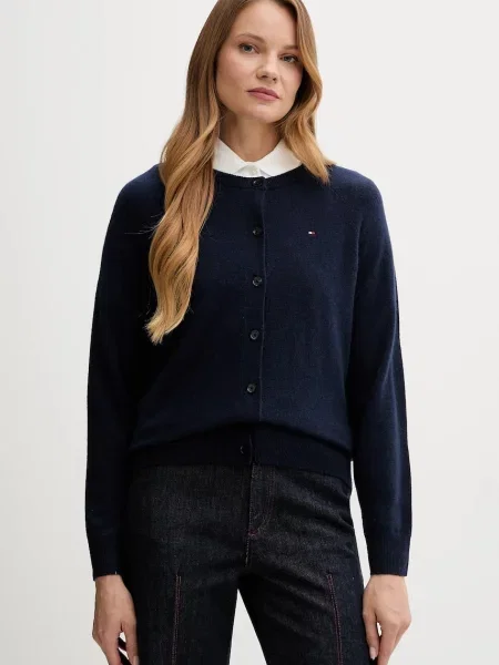 Вълнена жилетка Tommy Hilfiger дамска от лека материя тъмносиньо