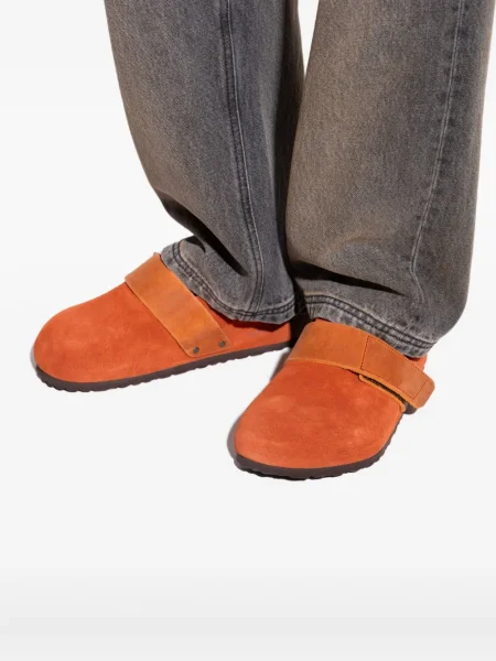 Papuci tip mules Birkenstock din piele cu bretele portocaliu
