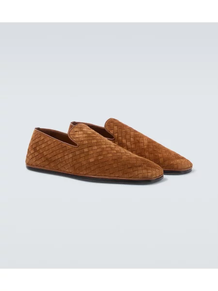 Pantaloni palazzo Bottega Veneta din piele de căprioară maro
