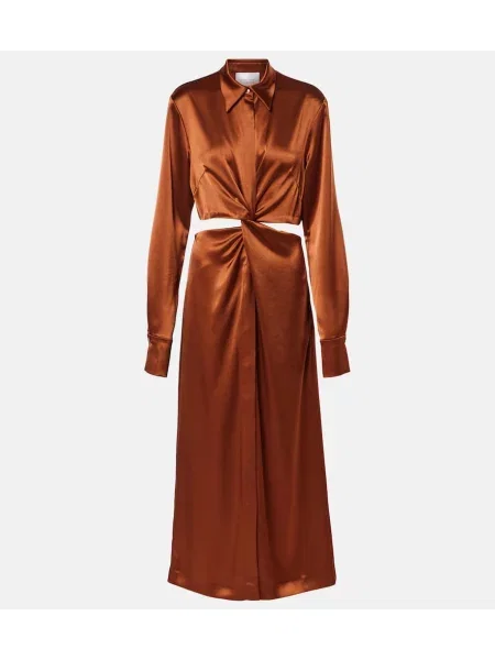 Satenska midi obleka Galvan rjava