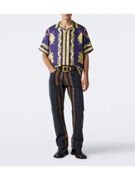 Cămașă Versace de mătase albastru
