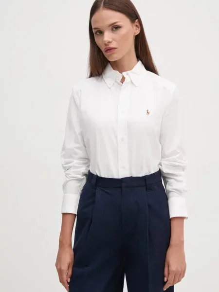 Риза Polo Ralph Lauren дамска със стандартна кройка с класическа яка бяло