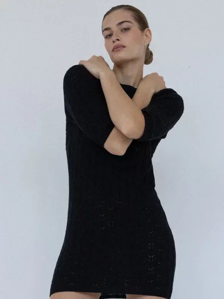 Muuv rochie cu lână merino PARR negru