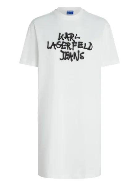 Rochie din denim Karl Lagerfeld Jeans cu decolteu rotund de costum alb