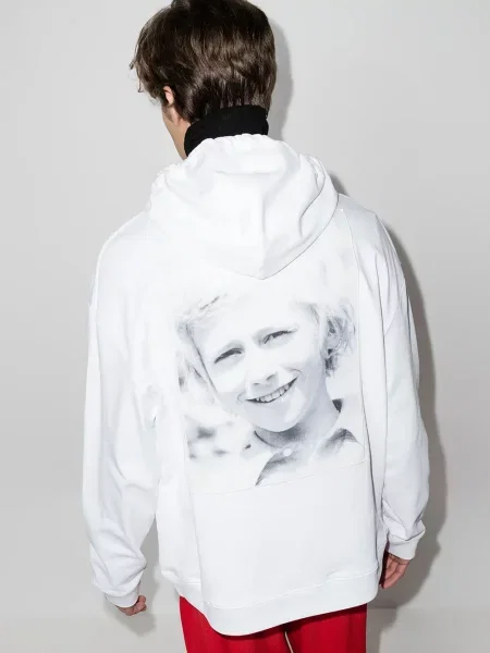 Majica s kapuljačom Raf Simons s kapuljačom s printom bijela