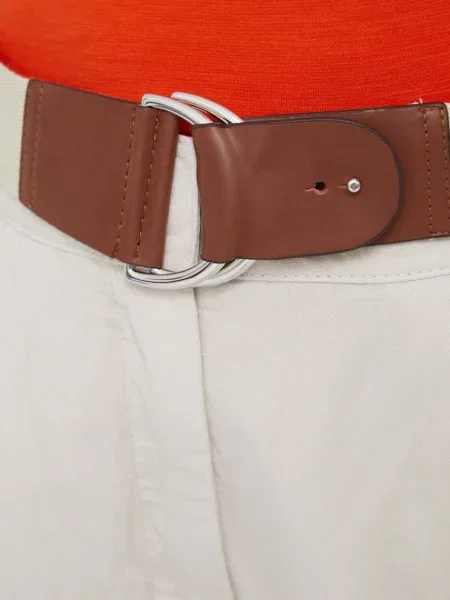 Kalhoty s lněnou směsí Emporio Armani jednoduché high waist béžová