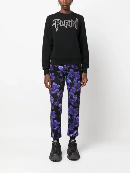 Gėlėtos raštuotos bėgimas kelnės Philipp Plein juoda