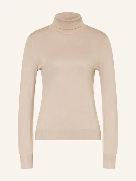 Sweter z golfem o kroju slim fit z prążkowanymi wykończeniami Comma beżowy