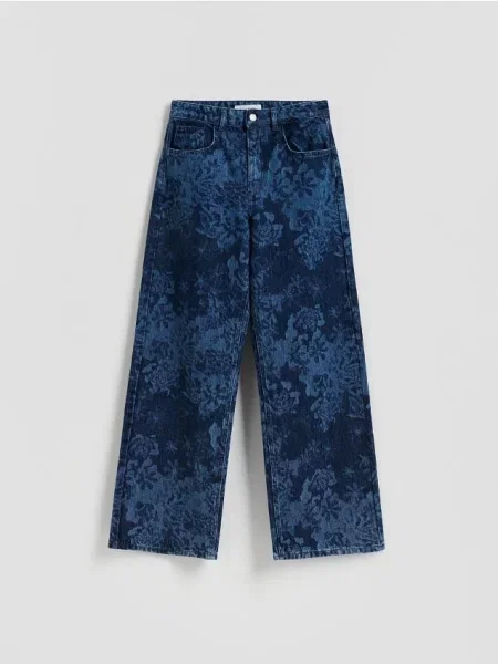 Reserved Джинси wide leg з квітами темно-синій сині