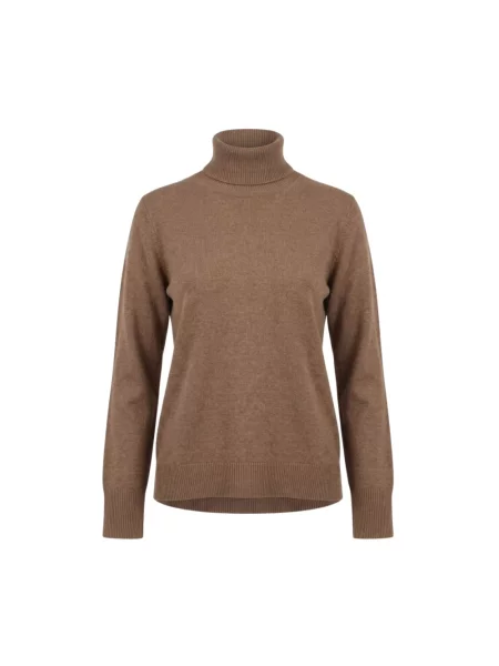 Lniany sweter z golfem Max Mara brązowy