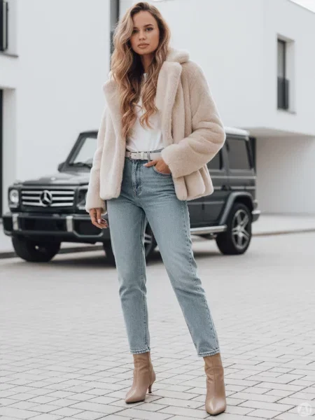 Płaszcz futerkowy GLAMFLUFFY krótki Dstreet beżowy