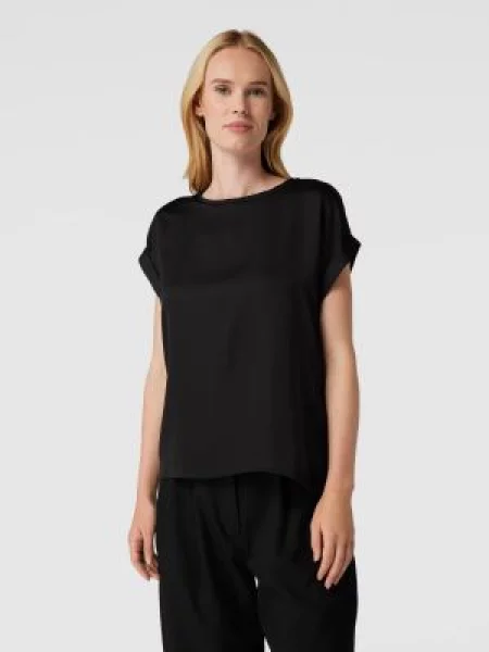 T-shirt z przeszytymi zakładkami na rękawach model ‘VIELLETTE’ Vila czarna
