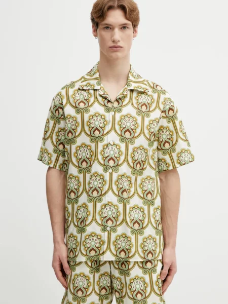 Drôle de Monsieur cămașă cu in Chemise Lin Tapisserie Florale verde