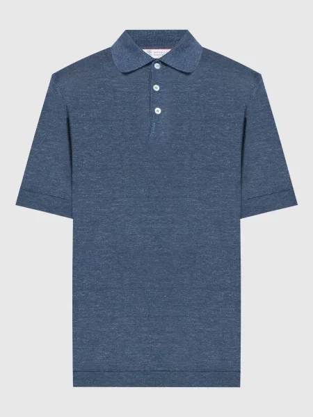 Меланжевое поло Brunello Cucinelli синее