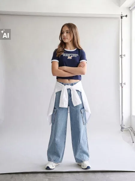 Sinsay Oversize džíny wide leg s opraným efektem modrá