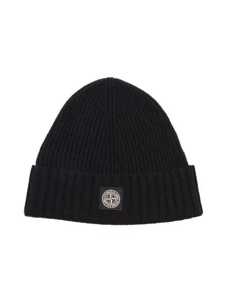 Czapka Stone Island wełniana z kamieniami czarna