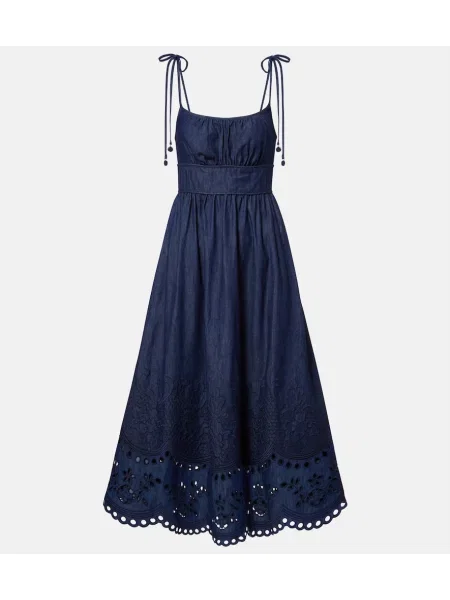 Rochie din denim Zimmermann cu broderie albastru