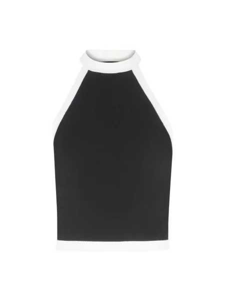 Dzianinowy top Nina Ricci z dekoltem halter prążkowany czarny