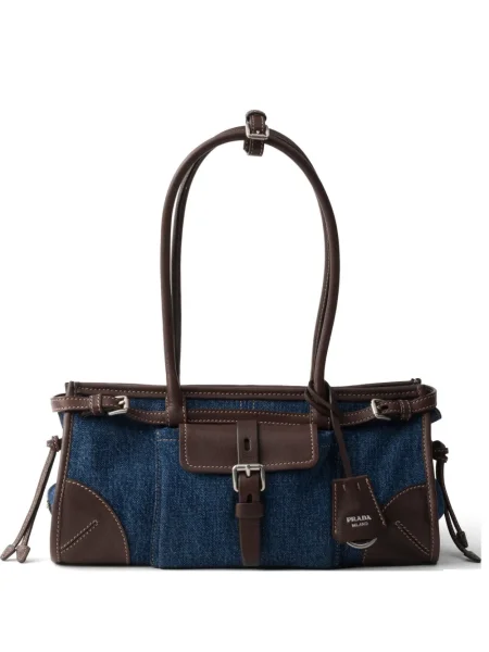 Kožená kožená taška Prada modrá