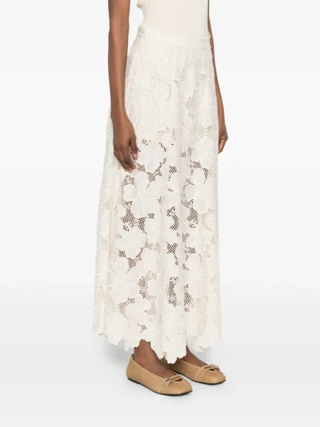 Fustă midi Sandro cu broderie cu model floral până la genunchi