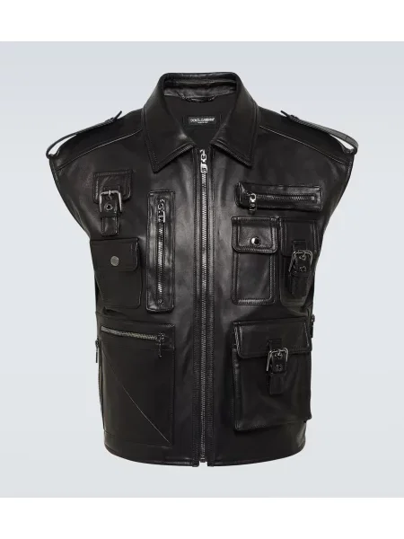 Usnjena jakna Dolce&gabbana brez rokavov črna