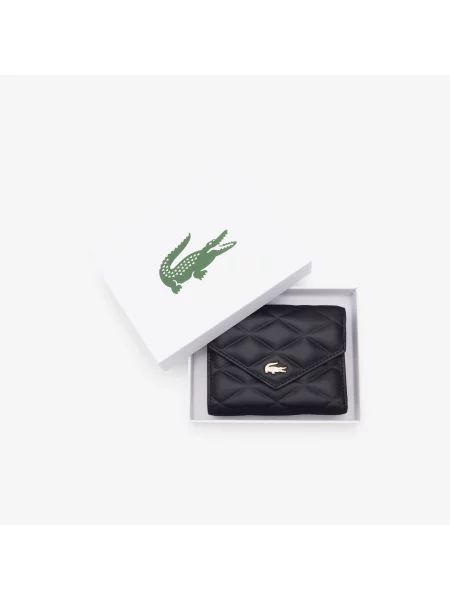 Lacoste Pikowany Skórzany Portfel Crocodelle czarny