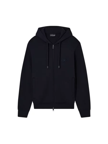 Dzianinowa bluza z kapturem Emporio Armani z kapturem niebieska