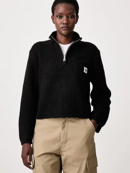 Carhartt WIP Detroit Half Zip Sweater πουλόβερ με πρόσμιξη μαλλιού γυναικείο μαύρο