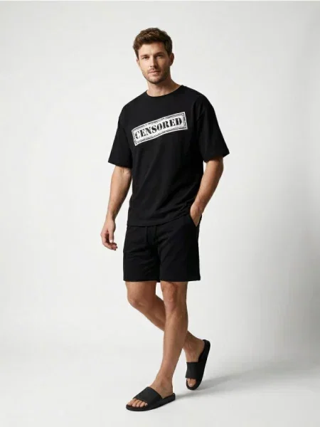 Sinsay Dvoudílné pyžamo z úpletu french terry černá