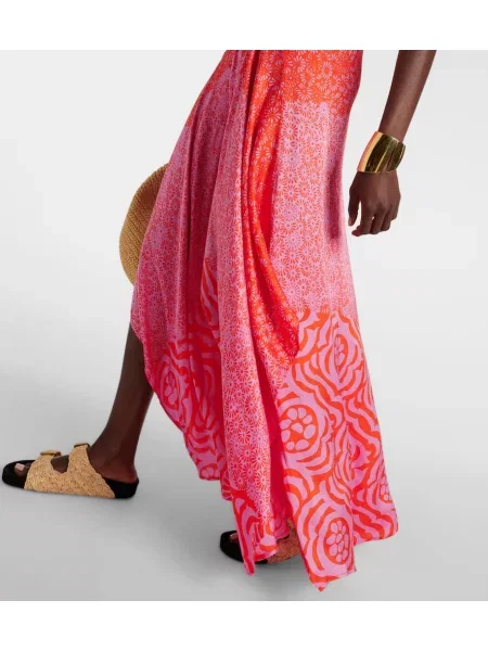 Rochie maxi Poupette St Barth cu imagine cu crăpătură de costum roz