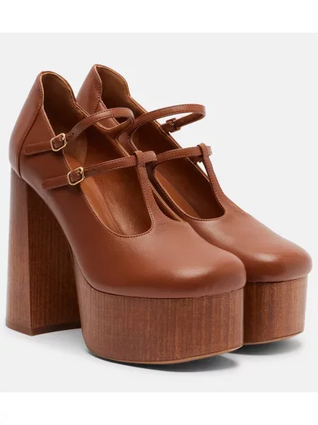 Pantofi cu toc Chloé din piele cu platformă maro