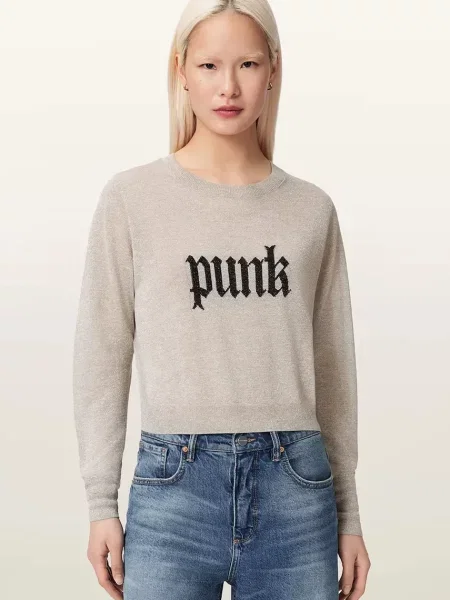 AllSaints Pulover DEETZ negru / alb lână bej