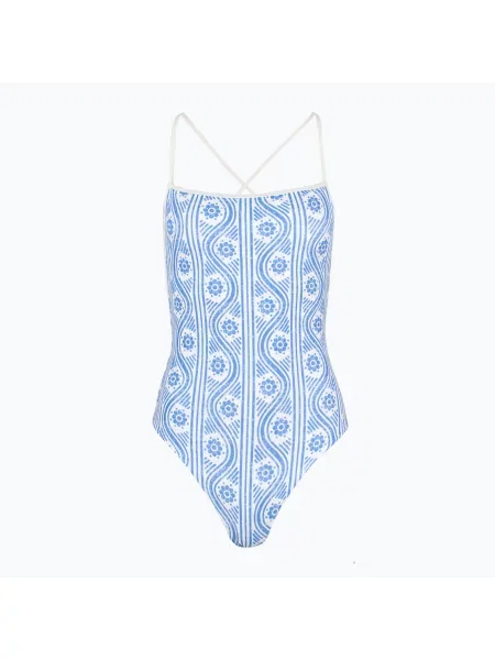 Jednodílné plavky Tommy Hilfiger Straight Neck Print floral stripe blue spell modré