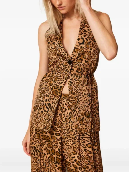 Vestă Twinset cu imagine cu model leopard maro