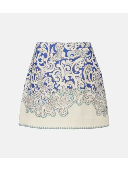 Fustă Alemais de in cu imagine albastru