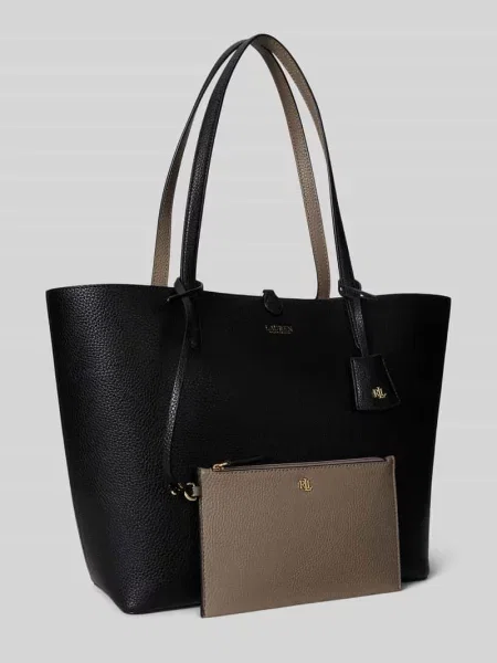Torba shopper z materiału skóropodobnego Lauren Ralph Lauren czarna