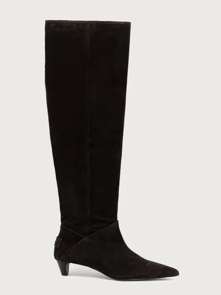AllSaints kozačky nad kolena semišové Ortega Suede Boot hnědé