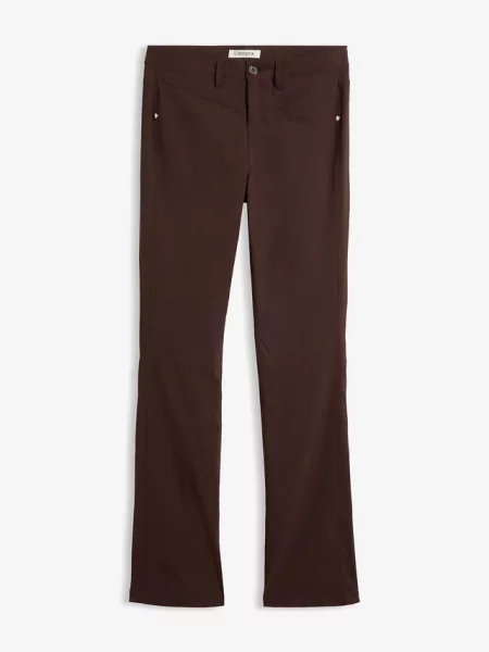 Spodnie z bengaliny ze stretchem o kroju bootcut z mieszanki brązowe