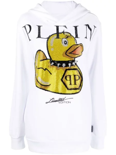 Hanorac cu glugă Philipp Plein cu imagine alb