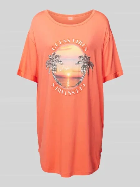 Sukienka T-shirtowa z cekinowym obszyciem Guess pomarańczowa