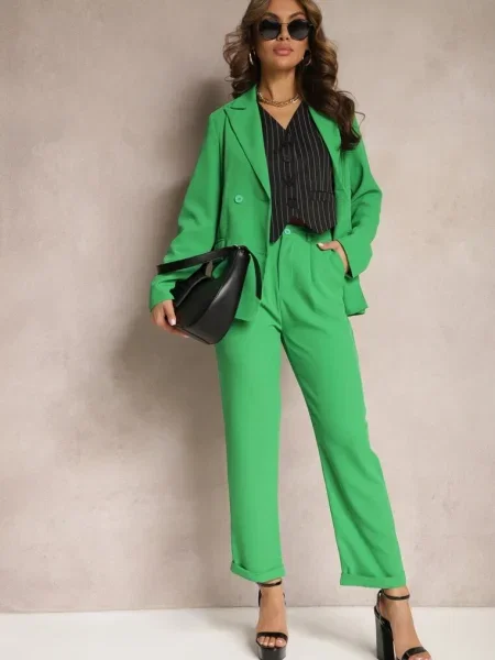 Pantaloni Clasici High Waist cu Xalona verzi