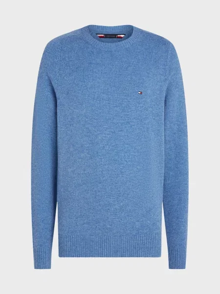 Вовняний светр Tommy Hilfiger з круглим вирізом блакитний