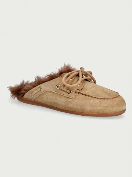 Posa papuci de casă pentru femei din piele întoarsă Boat Loafer Mule verde