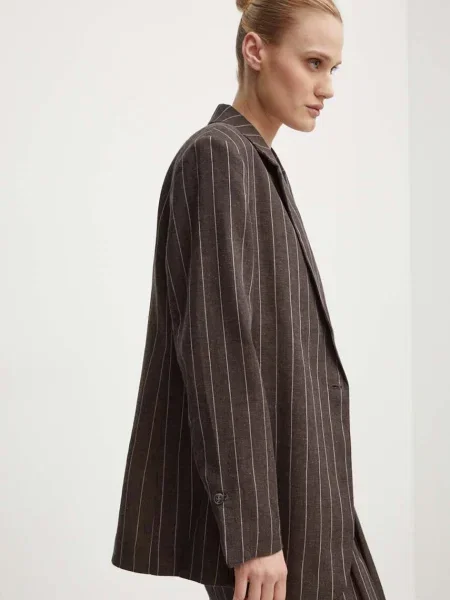 Day Birger et Mikkelsen sacou de in Emile Casual Linen Stripe un singur rand de modelator maro