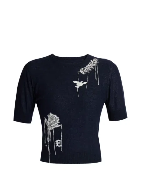 Scurt tricou Erdem cu broderie tricotate albastru