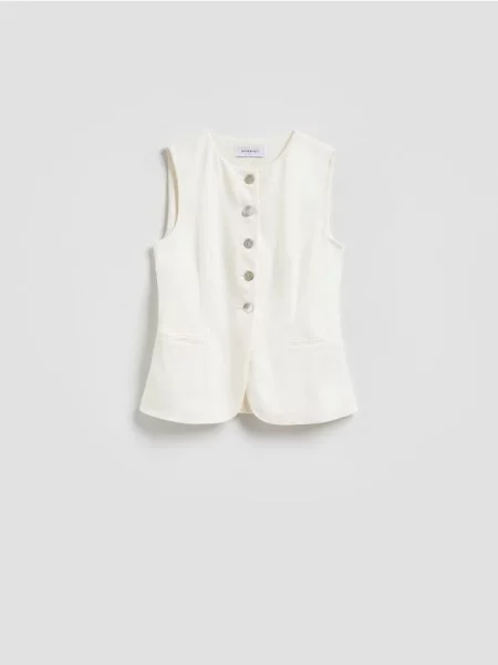 Reserved Vestă cu adaos de in alb